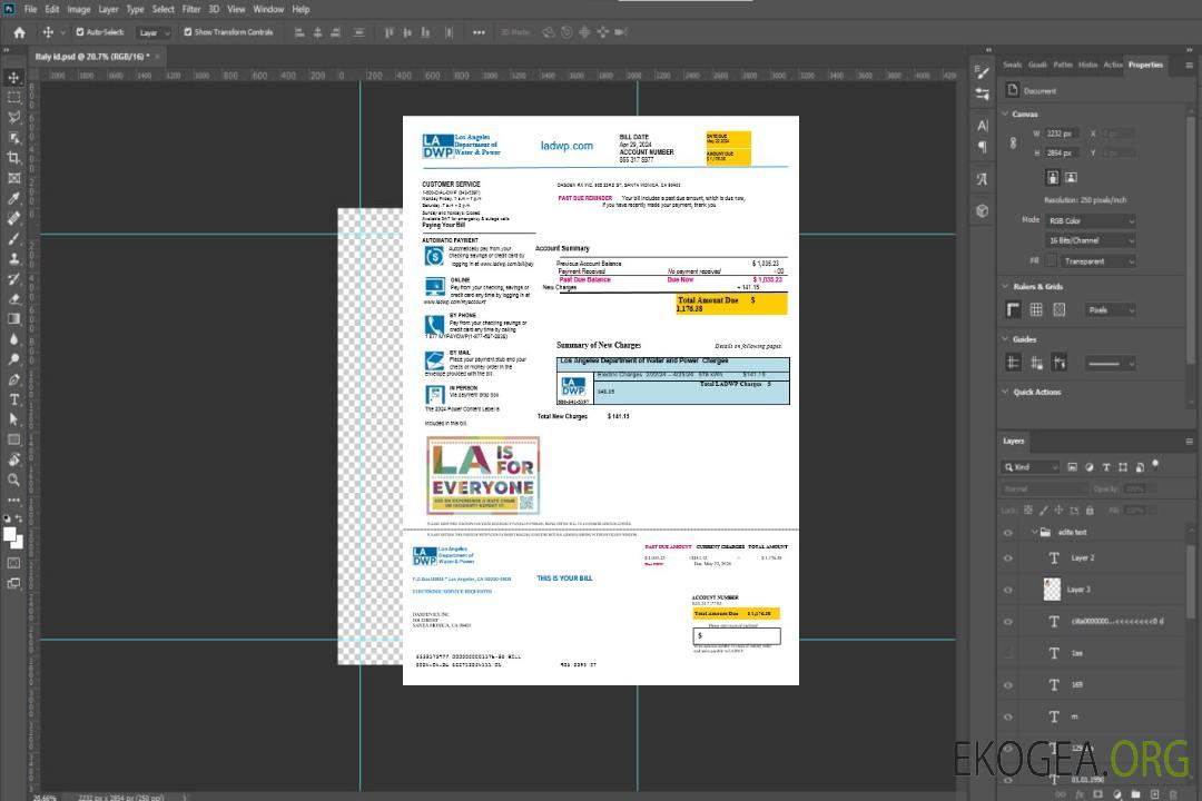 Modèle de facture de services publics USA LA DWP aux formats Word et PDF template Modèle de facture de services publics USA LA DWP aux formats Word et PDF template